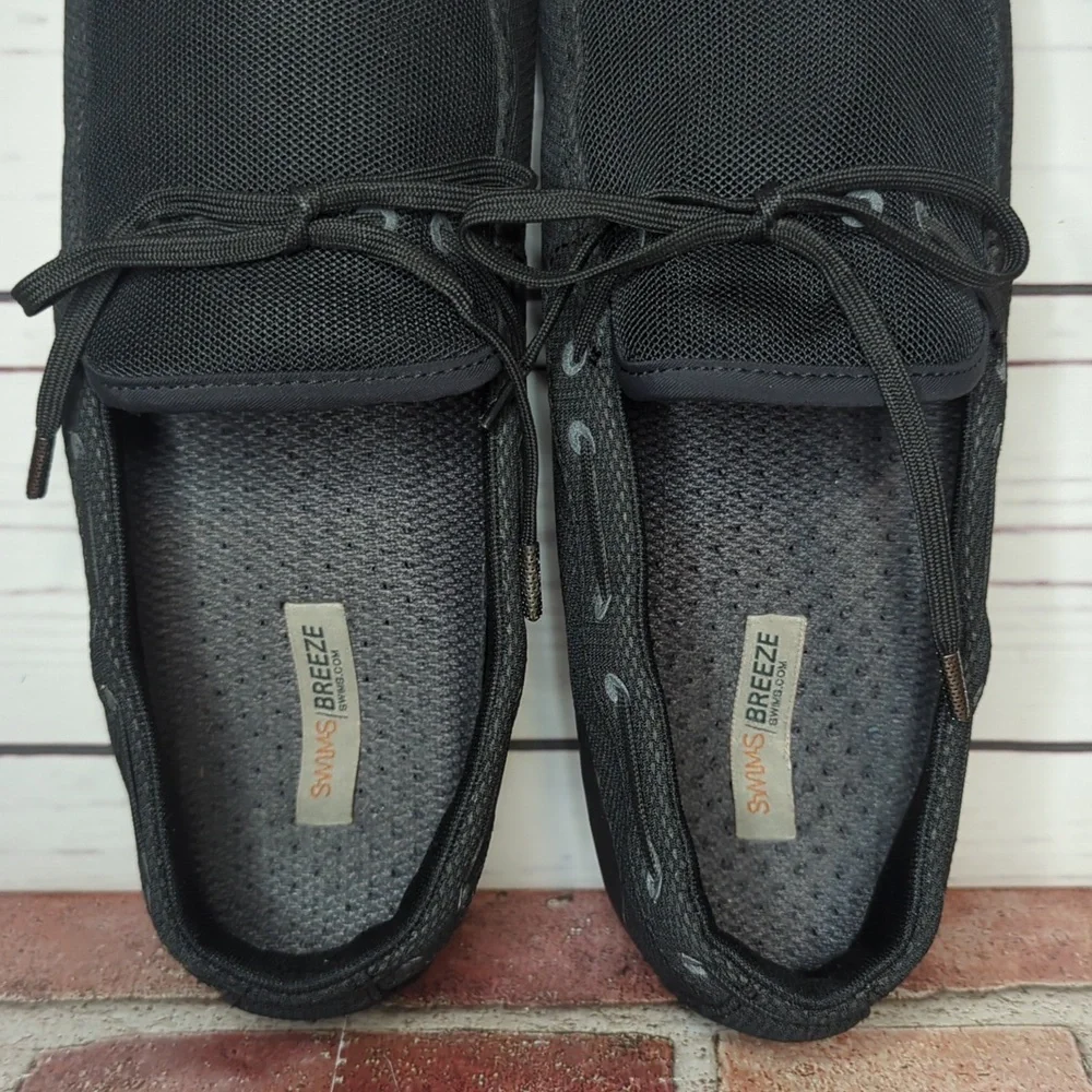 Swims Black Mesh Lace-Trim Slip-On Loafers